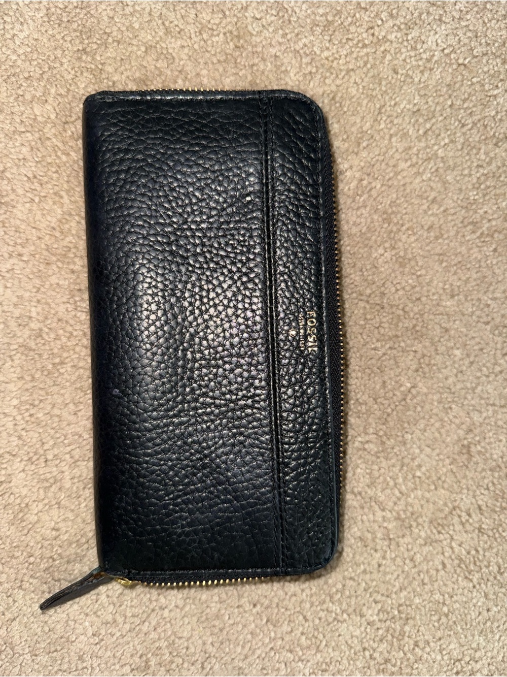 Fossil Saffiano Zip Wallet with Gold Hardware